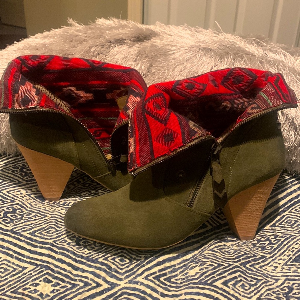 Green Suede Boots with Aztec Print!